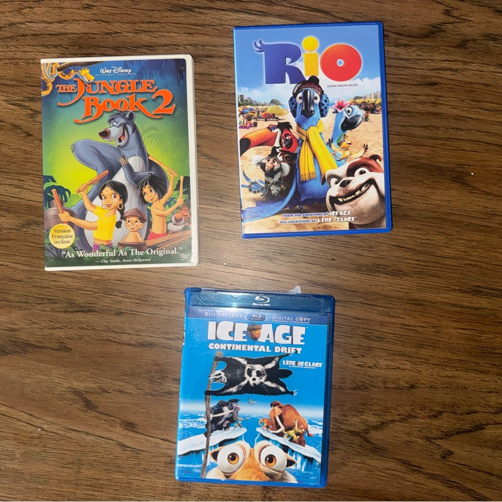 Disney Kids jungle book 2, rio, ice age continental drift Movie DVD/Blu-ray Lot